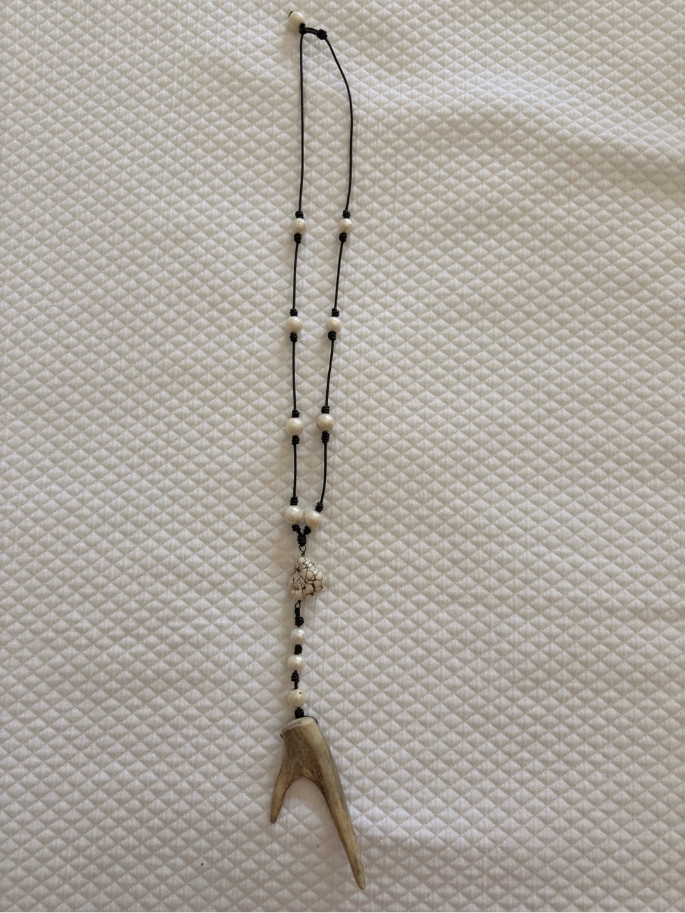 Boho Freshwater Pearl and Antler Pendant Necklace